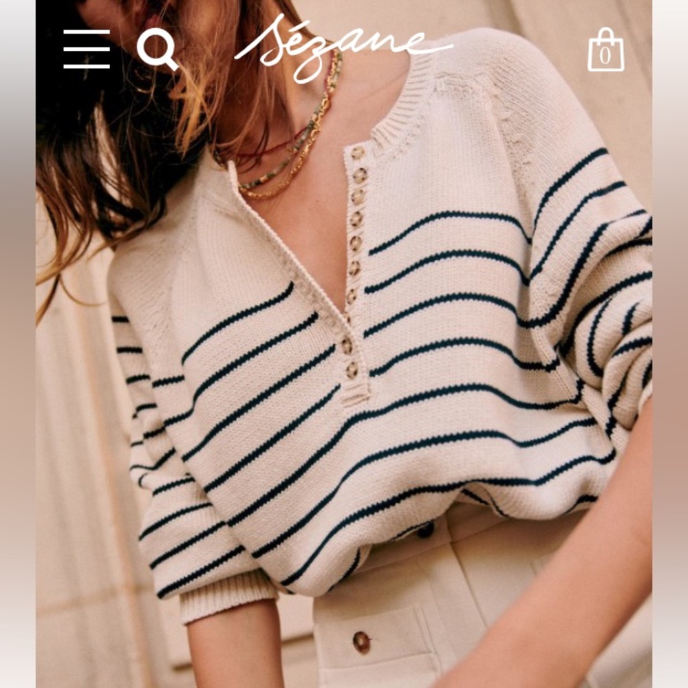 Sezane Leontine Jumper - XS in Ecru/Navy